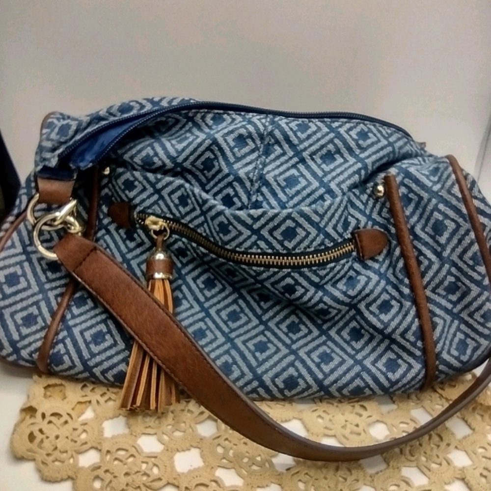 Liz Claiborne Blue boho square design purse. Approximately 12.25 wide - 8.5 high